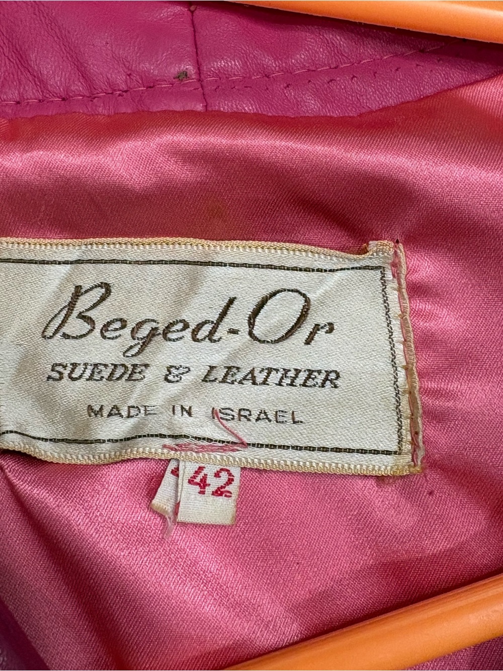 Vintage 60s Leather Beged Or Israel Couture pink leather dress size 42 - Picture 6 of 14